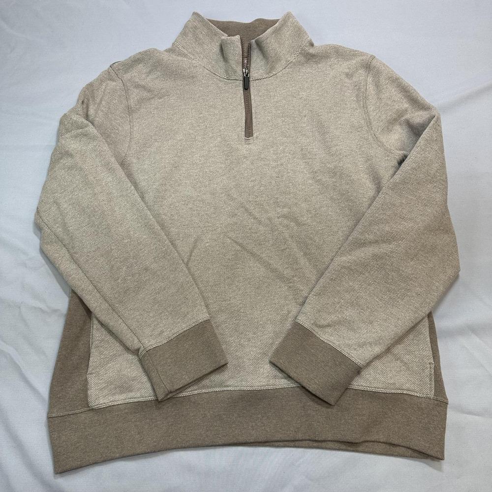 Mack Weldon Ace Sweatshirt Mens 2XL Brown 1/4 Zip Herringbone Stretch Casual